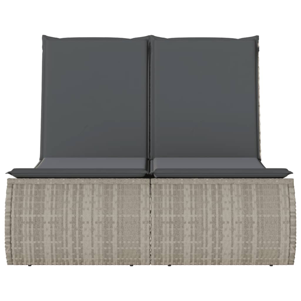 Double Sun Lounger with Cushions Light Grey Poly Rattan