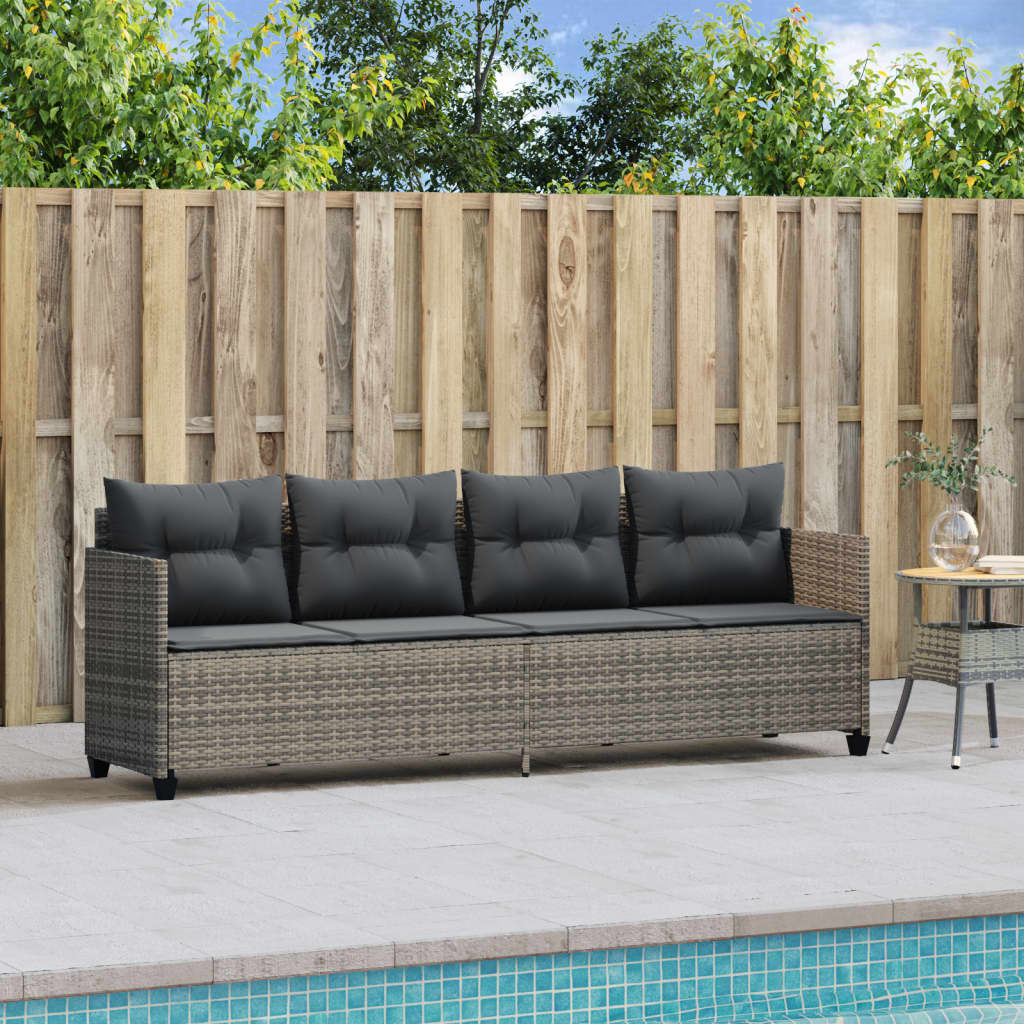 Sun Lounger with Cushions Grey Poly Rattan