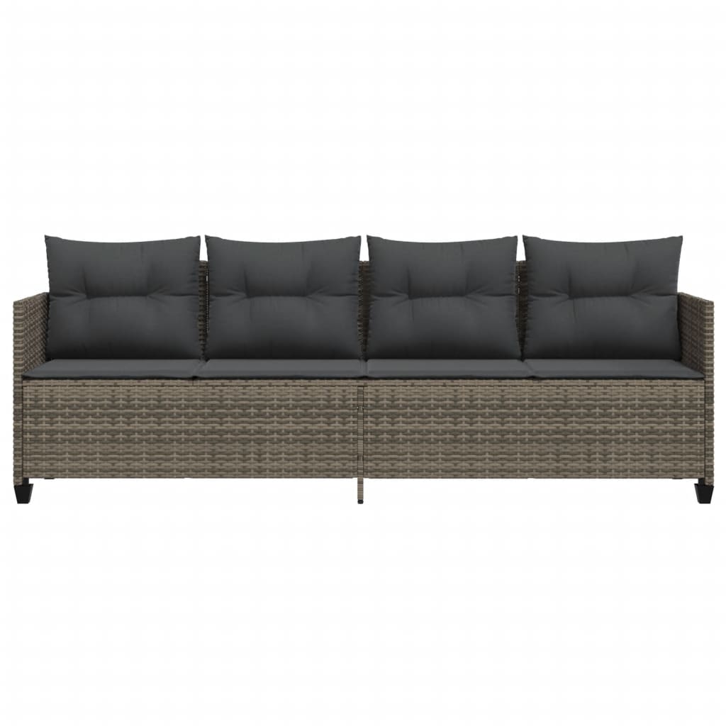 Sun Lounger with Cushions Grey Poly Rattan
