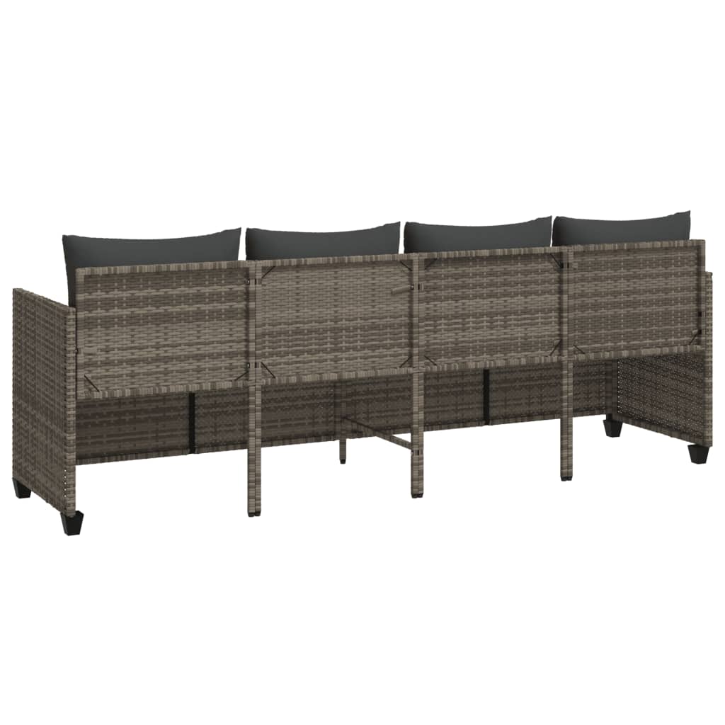 Sun Lounger with Cushions Grey Poly Rattan