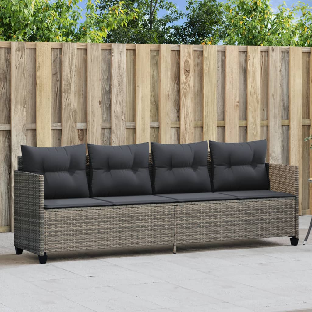 Sun Lounger with Cushions Grey Poly Rattan