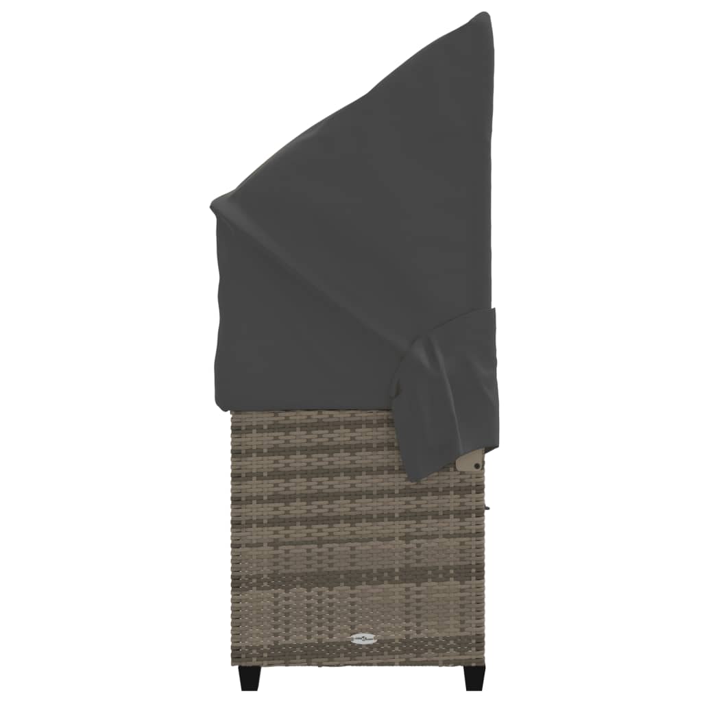 Sun Lounger with Canopy and Cushions Grey Poly Rattan