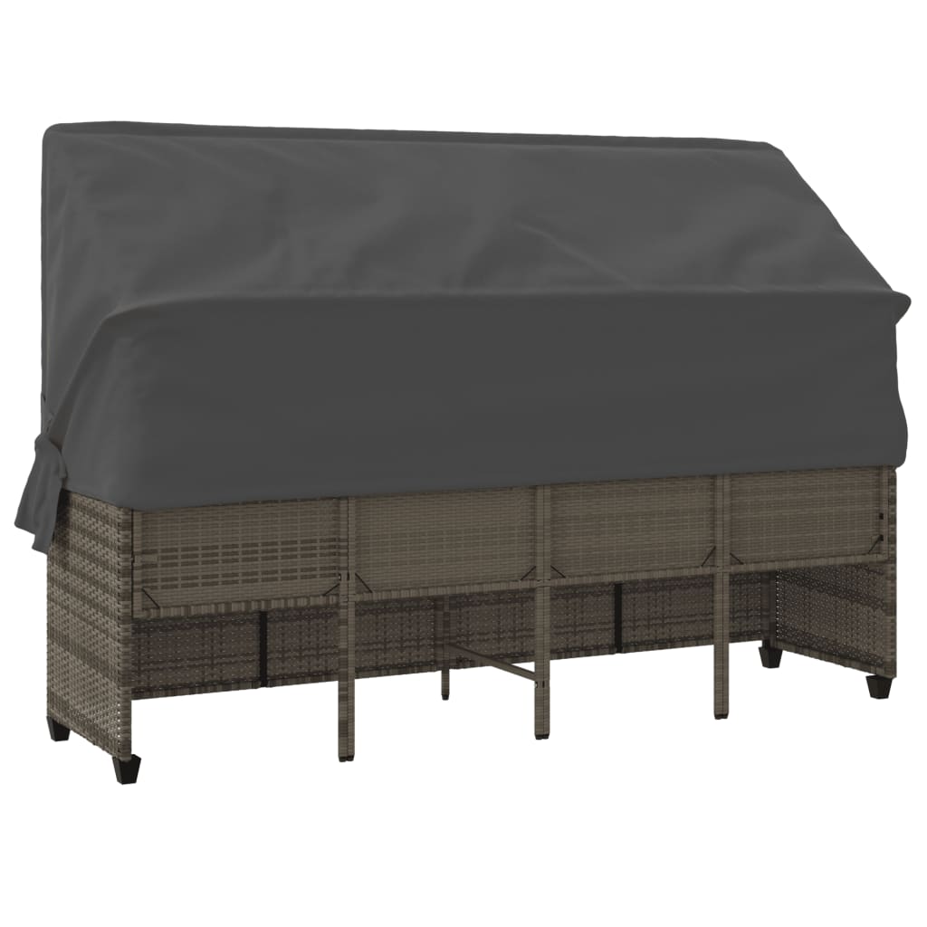 Sun Lounger with Canopy and Cushions Grey Poly Rattan