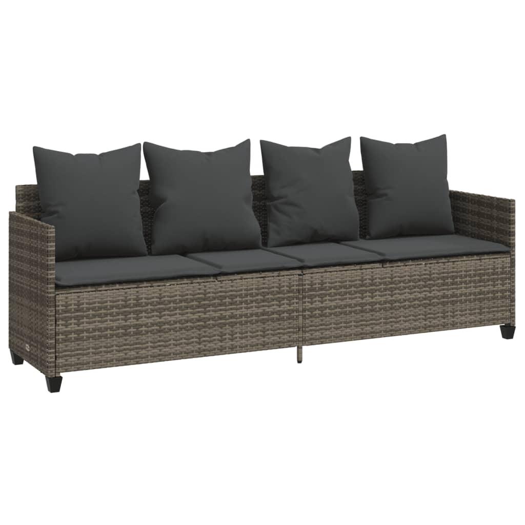 Sun Lounger with Cushions Grey Poly Rattan