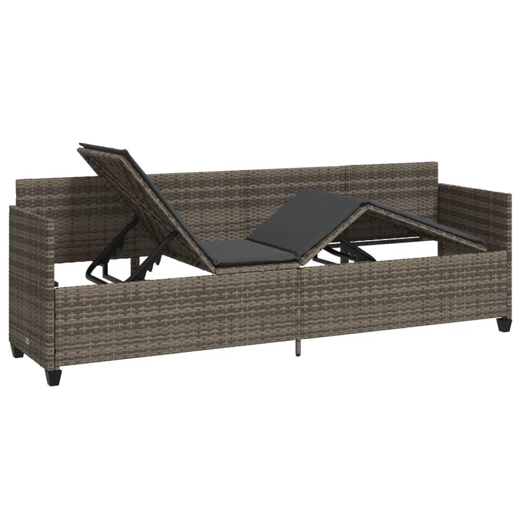 Sun Lounger with Cushions Grey Poly Rattan
