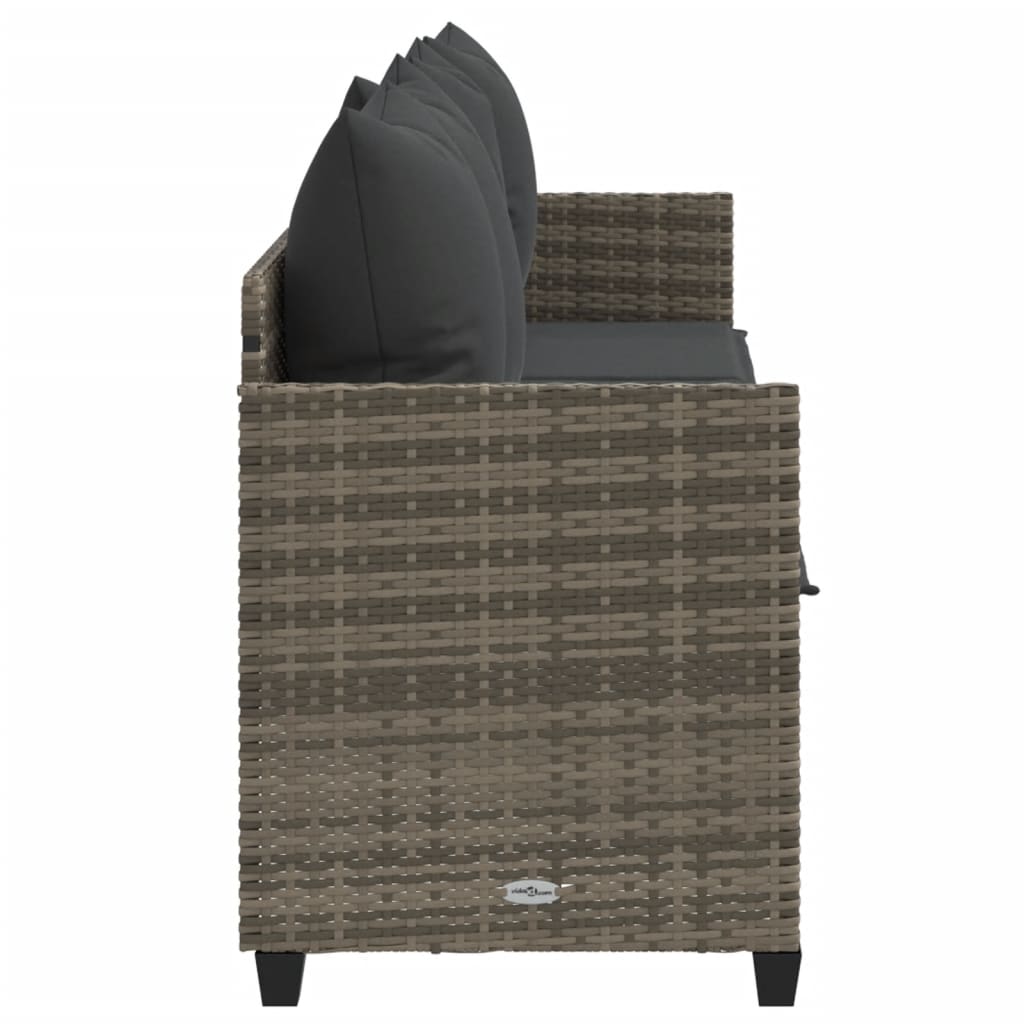 Sun Lounger with Cushions Grey Poly Rattan