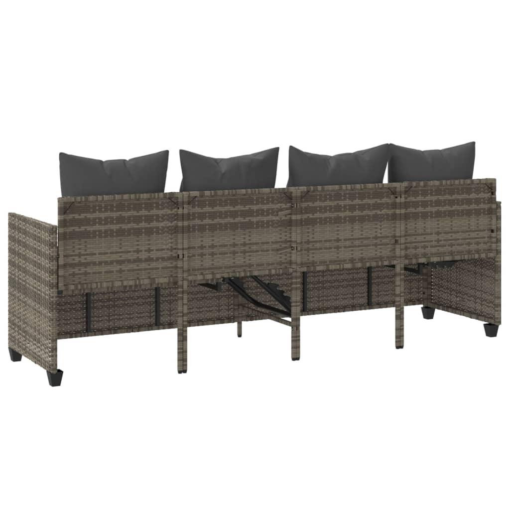 Sun Lounger with Cushions Grey Poly Rattan