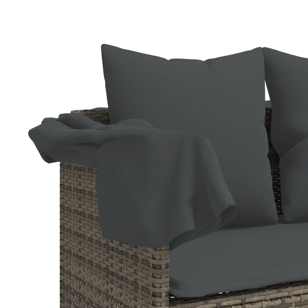 Sun Lounger with Cushions Grey Poly Rattan