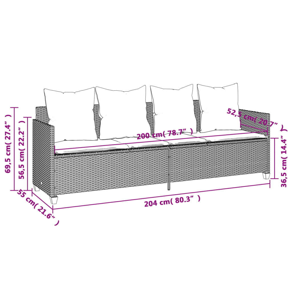 Sun Lounger with Cushions Grey Poly Rattan
