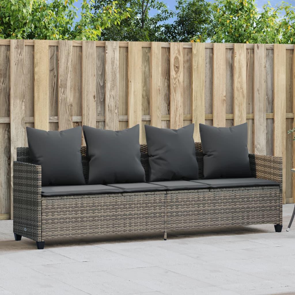 Sun Lounger with Cushions Grey Poly Rattan