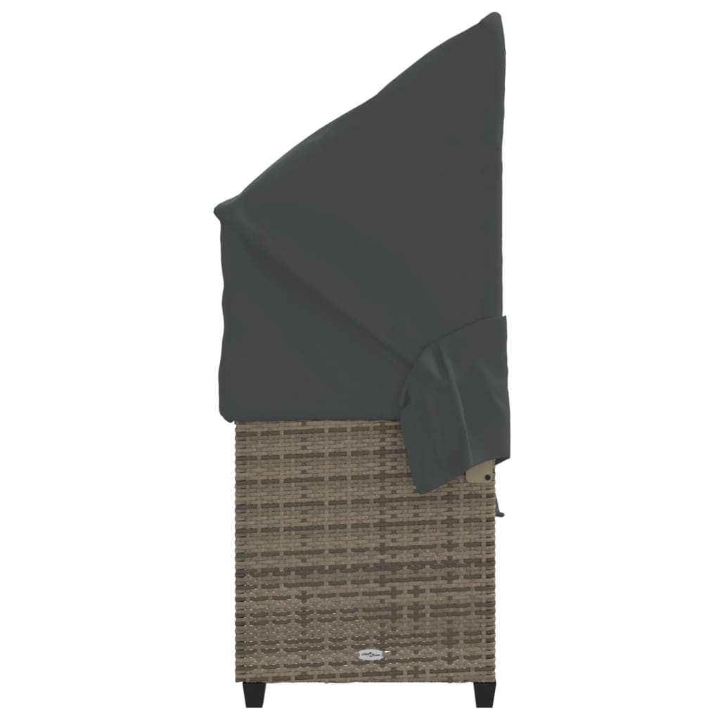 Sun Lounger with Canopy and Cushions Grey Poly Rattan