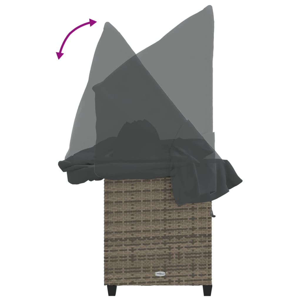 Sun Lounger with Canopy and Cushions Grey Poly Rattan