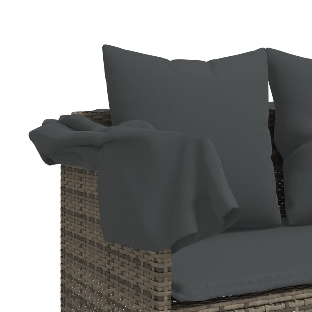 Sun Lounger with Canopy and Cushions Grey Poly Rattan