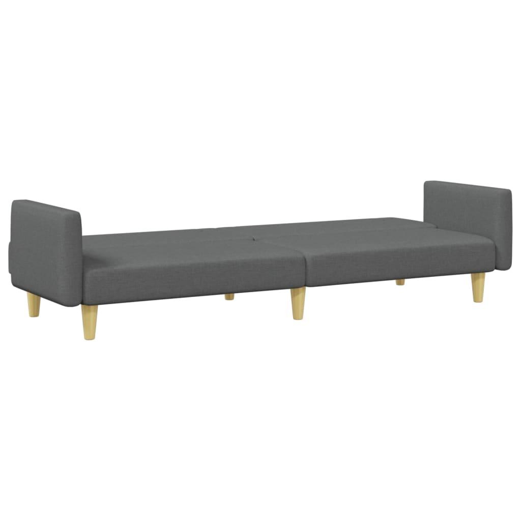 2-Seater Sofa Bed with Footstool Dark Grey Fabric