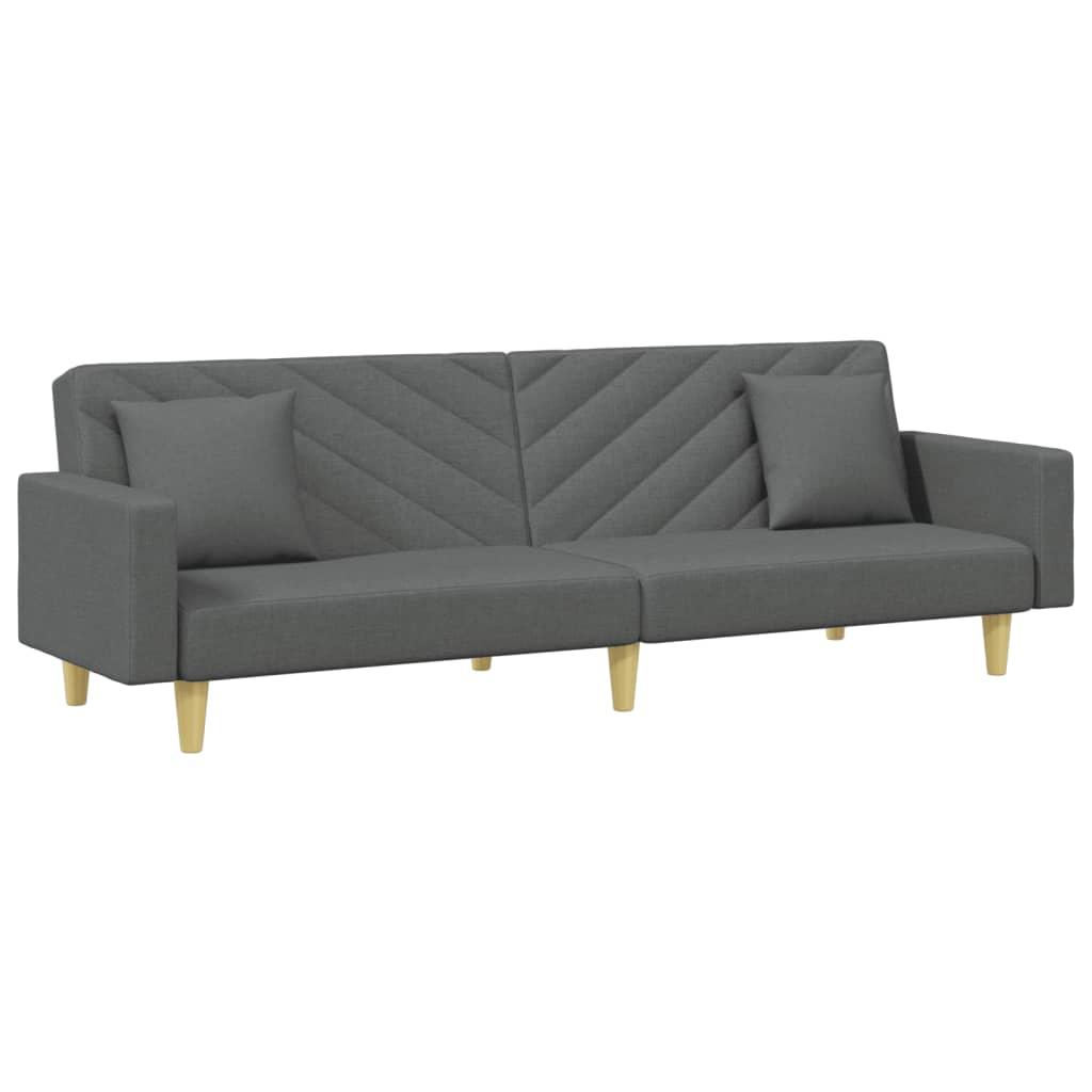 2-Seater Sofa Bed with Pillows and Footstool Dark Grey Fabric
