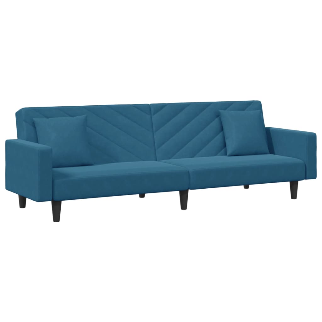 2 Piece Sofa Set with Pillows Blue Velvet