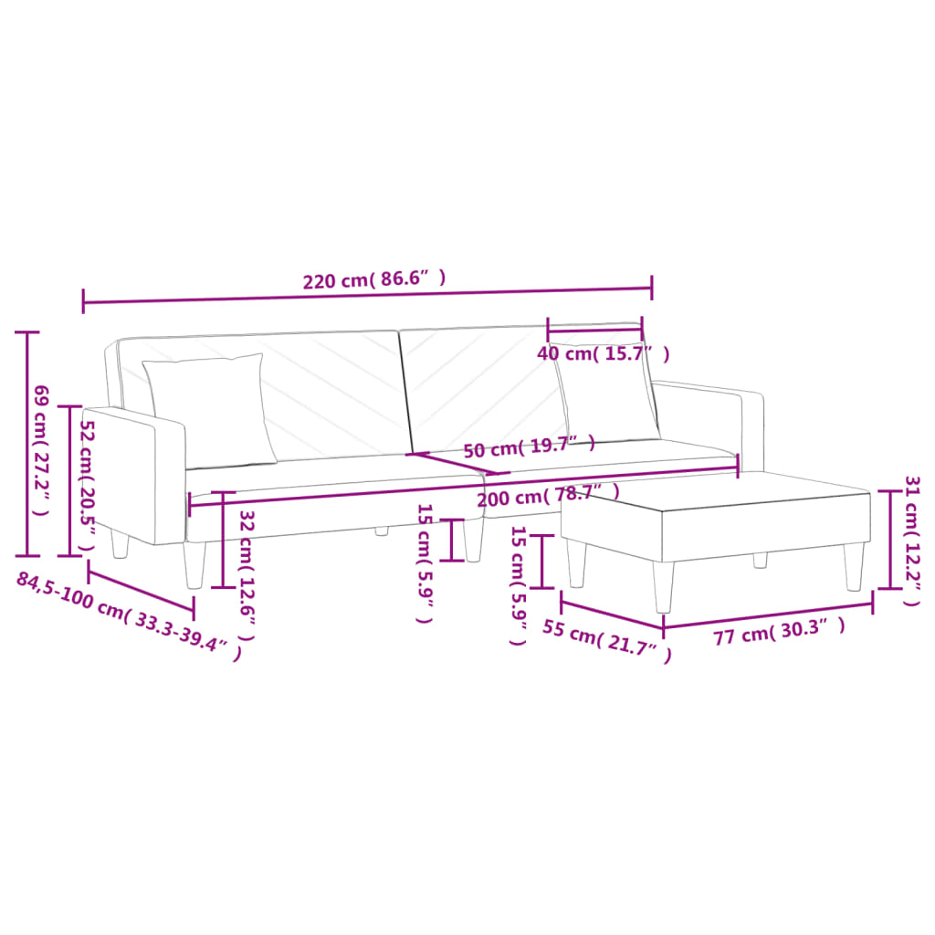 2 Piece Sofa Set with Pillows Blue Velvet