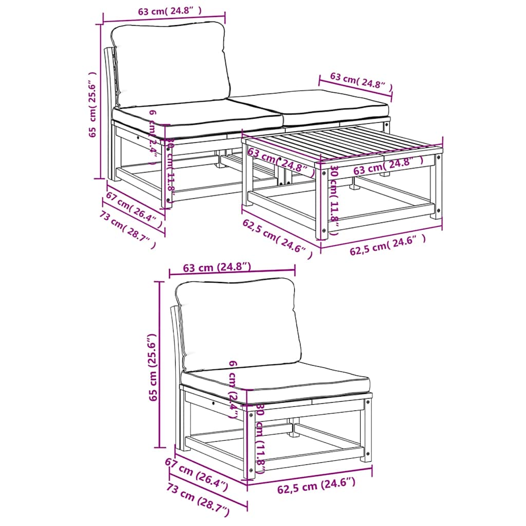 4 Piece Garden Lounge Set with Cushions Solid Wood Acacia