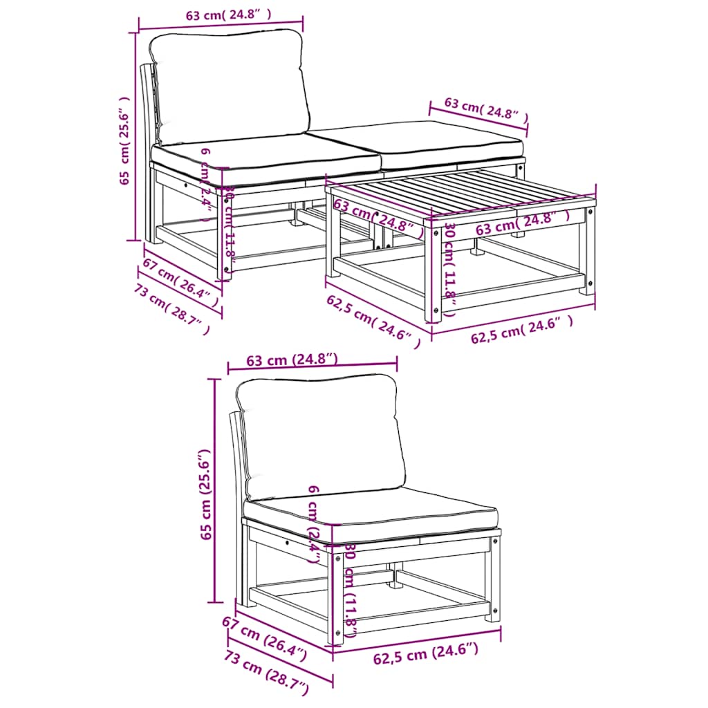 4 Piece Garden Lounge Set with Cushions Solid Wood Acacia
