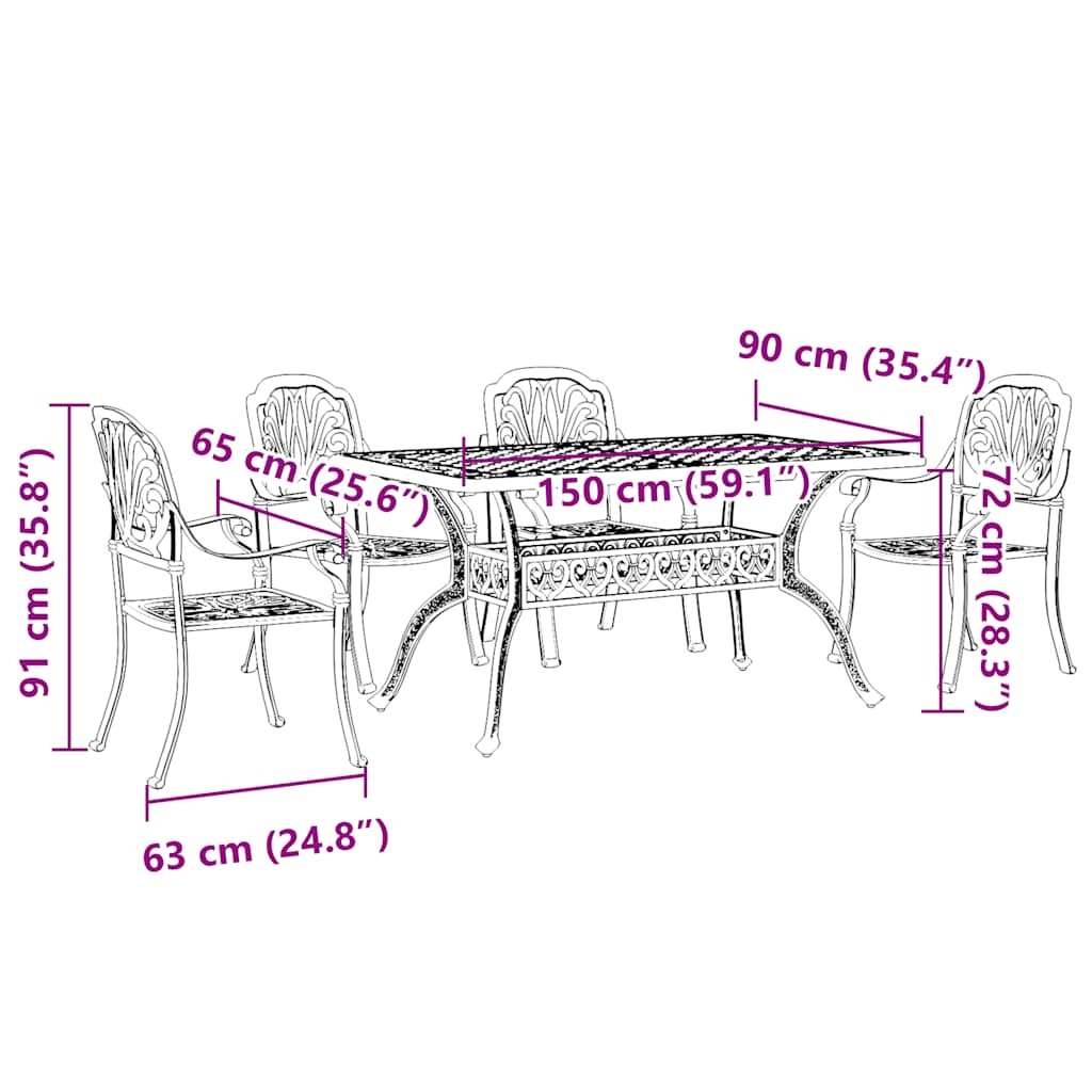 5 Piece Garden Dining Set Bronze Cast Aluminium