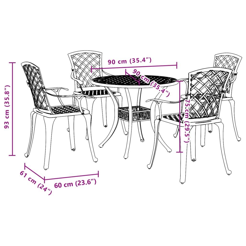 5 Piece Garden Dining Set Bronze Cast Aluminium