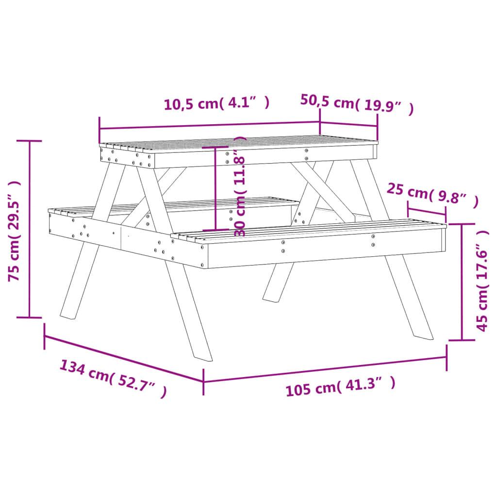 Picnic Table 105x134x75 cm Solid Wood Pine