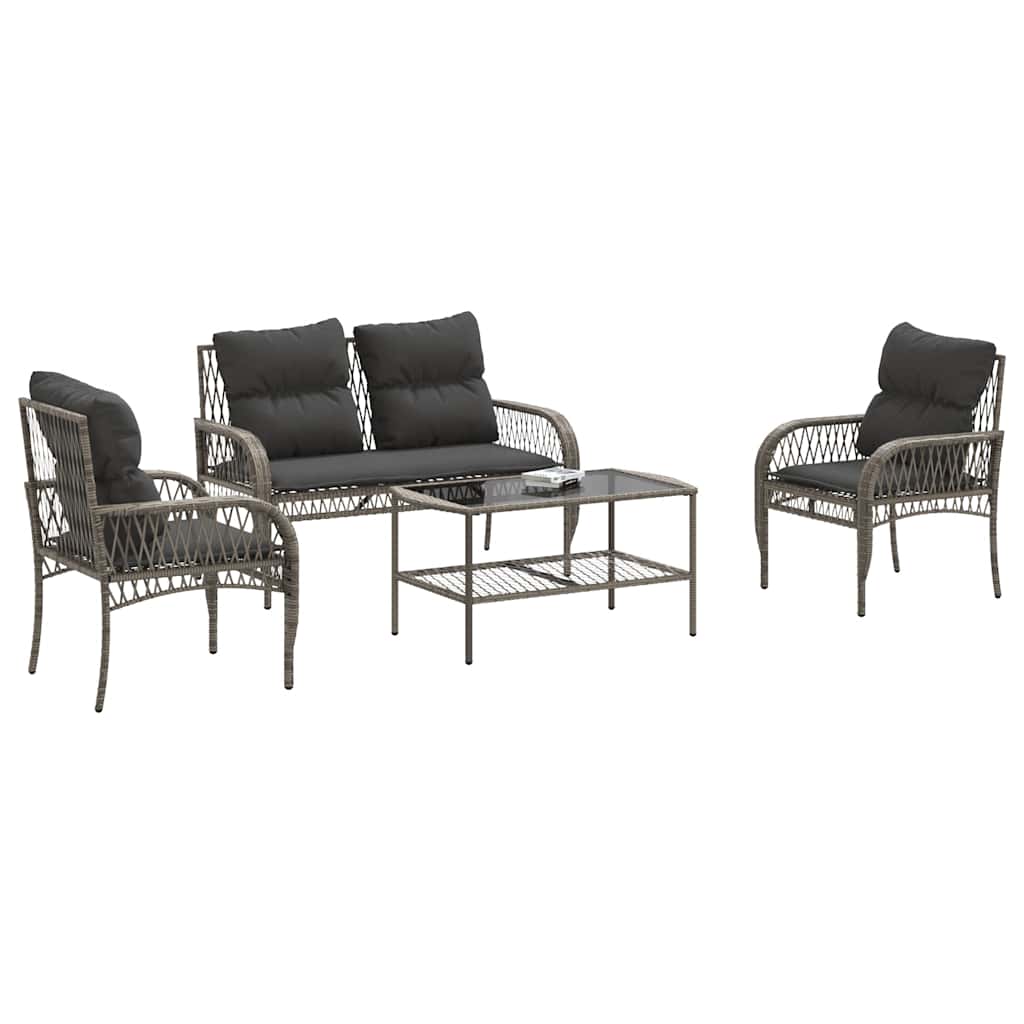 4 Piece Garden Sofa Set with Cushions Grey Poly Rattan