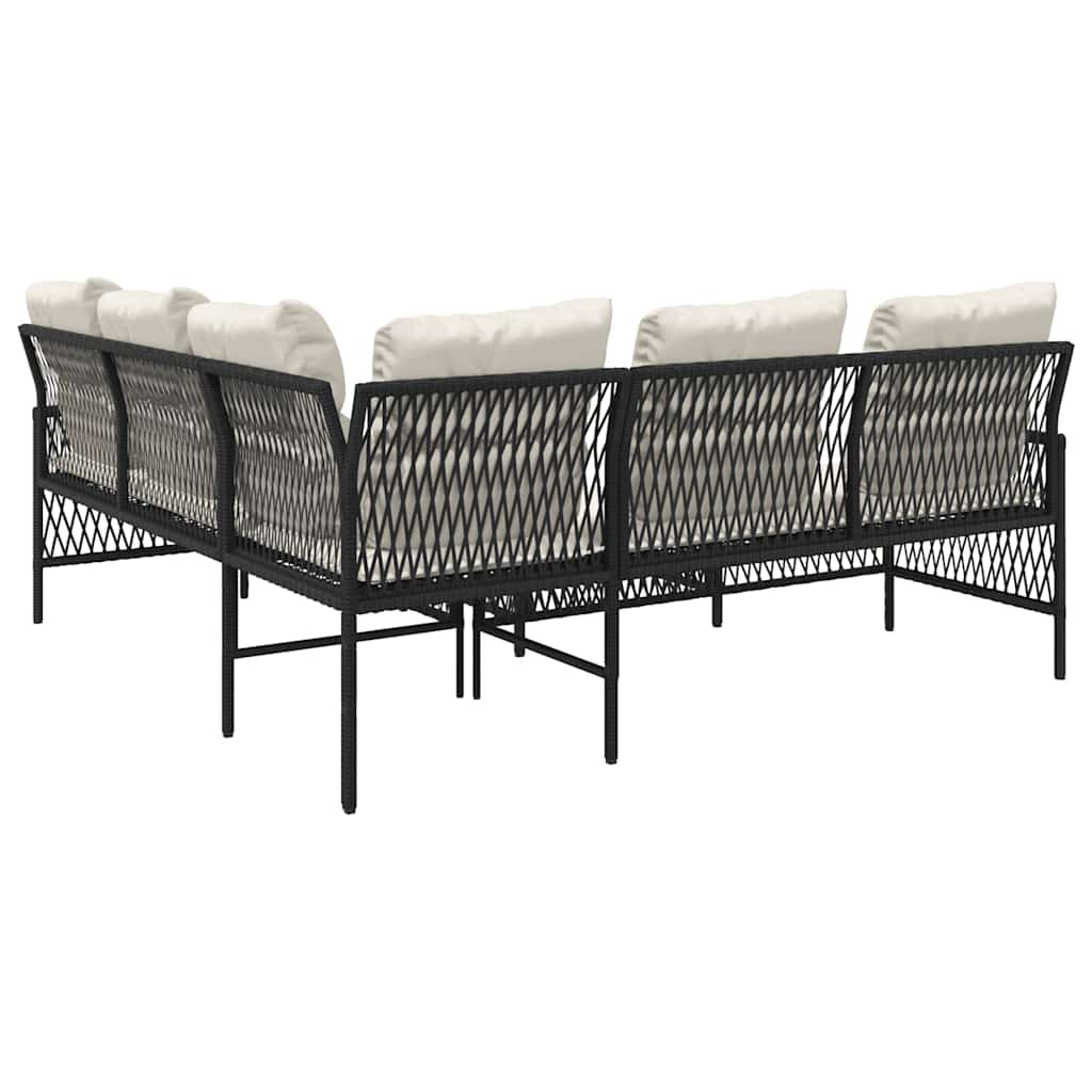 2 Piece Garden Sofa Set with Cushions Black Poly Rattan