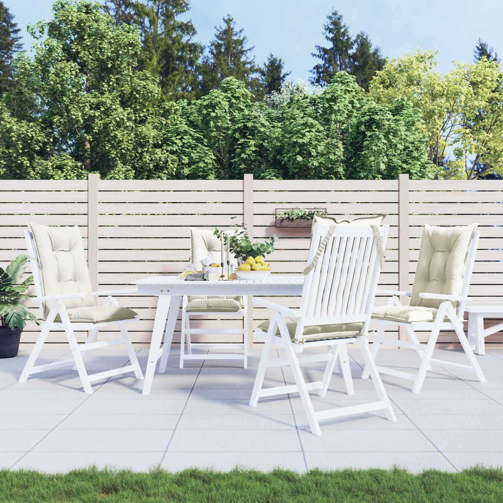 Highback Chair Cushions 4 pcs Melange Cream 120x50x7 cm Fabric