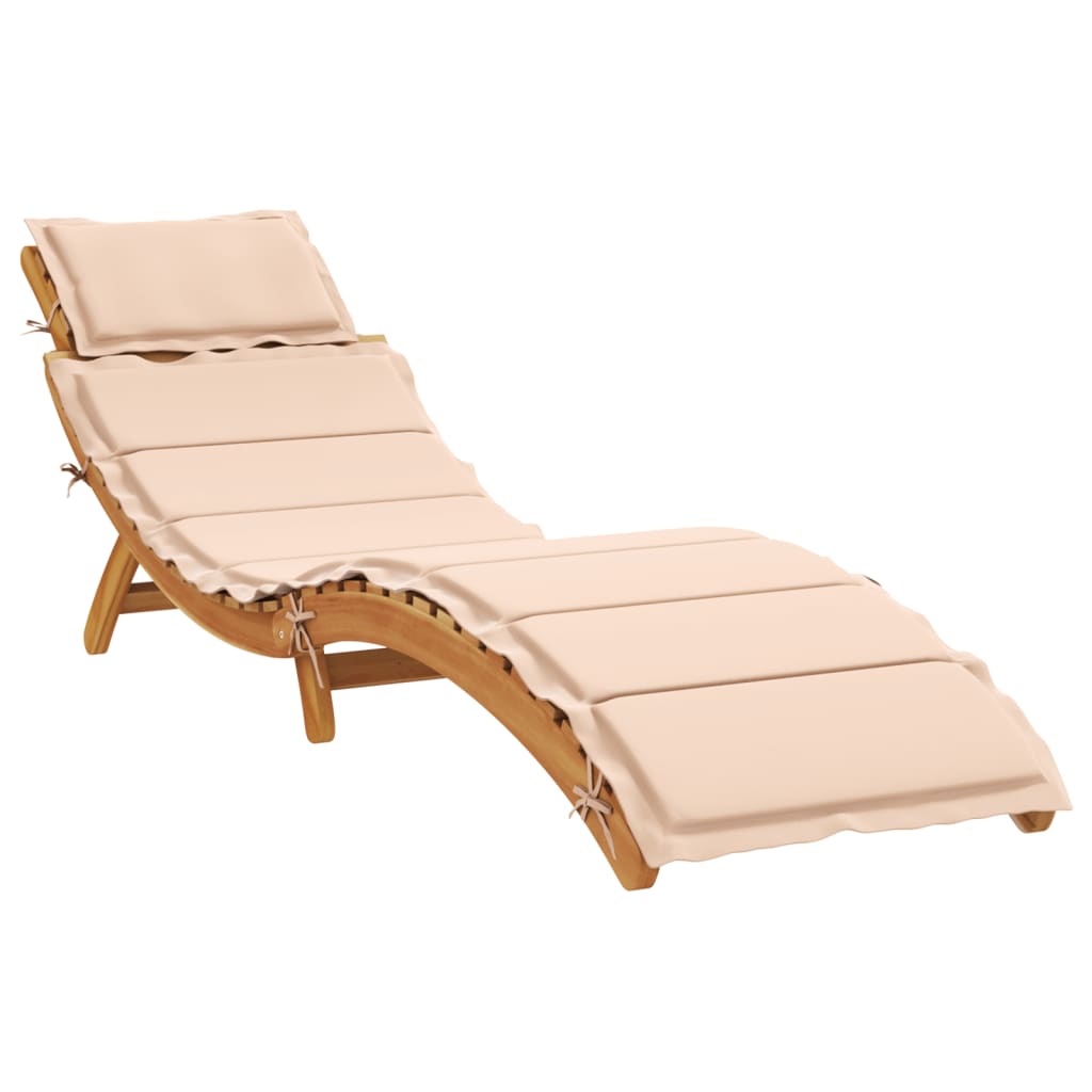 Sun lounger Solid Acacia Wood Beige
