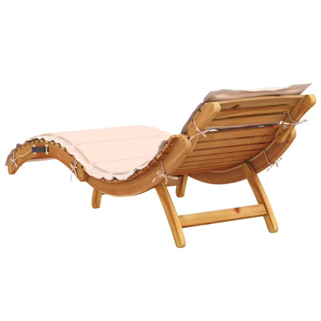 Sun lounger Solid Acacia Wood Beige