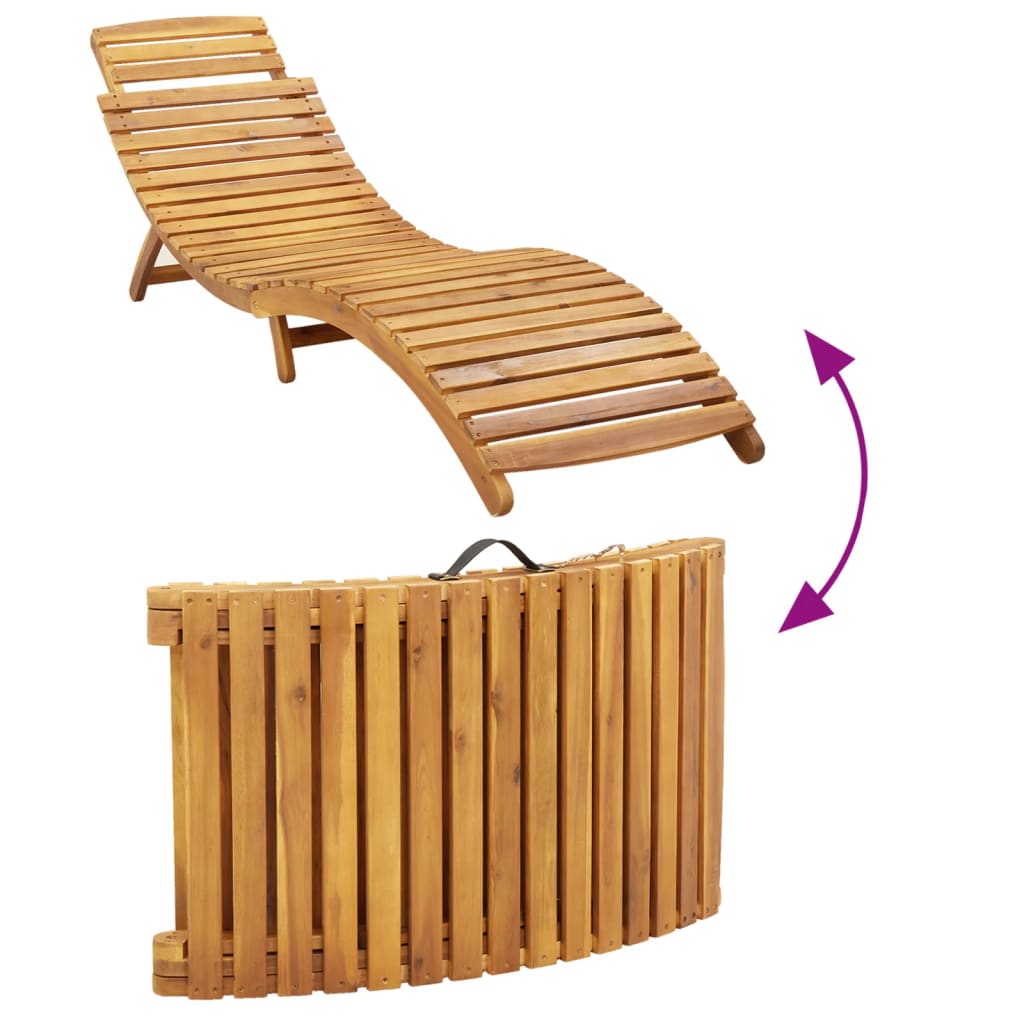 Sun lounger Solid Acacia Wood Beige
