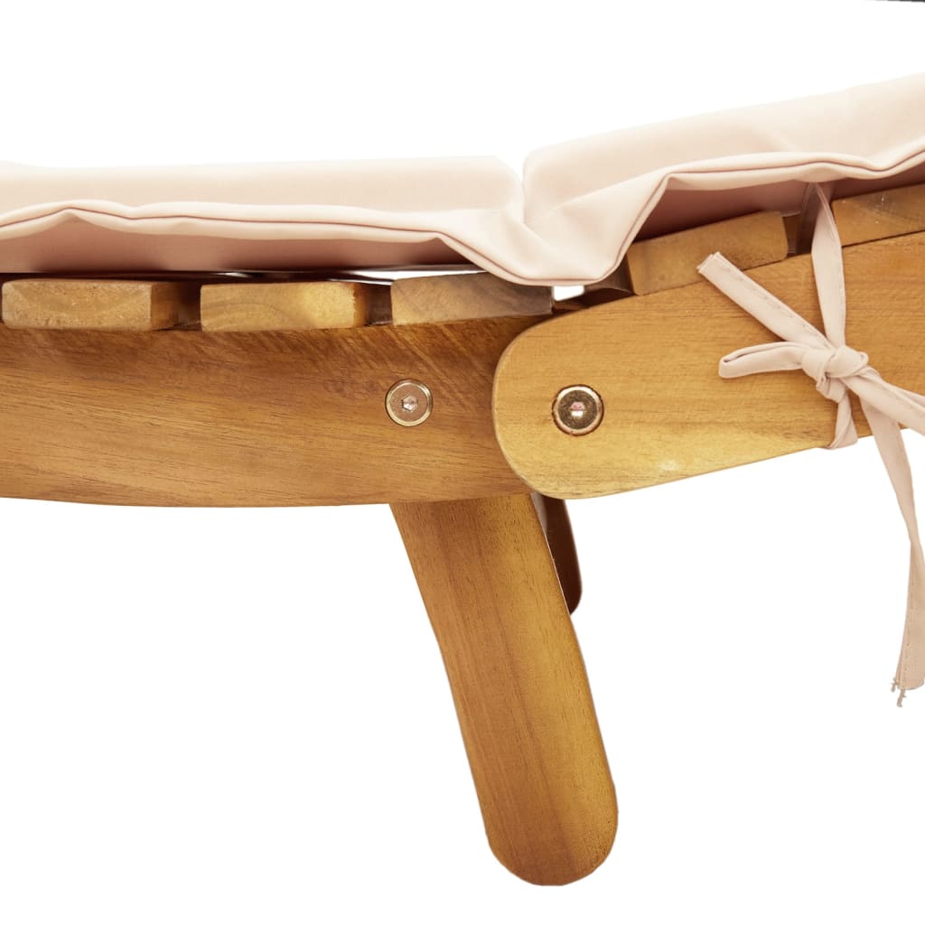 Sun lounger Solid Acacia Wood Beige
