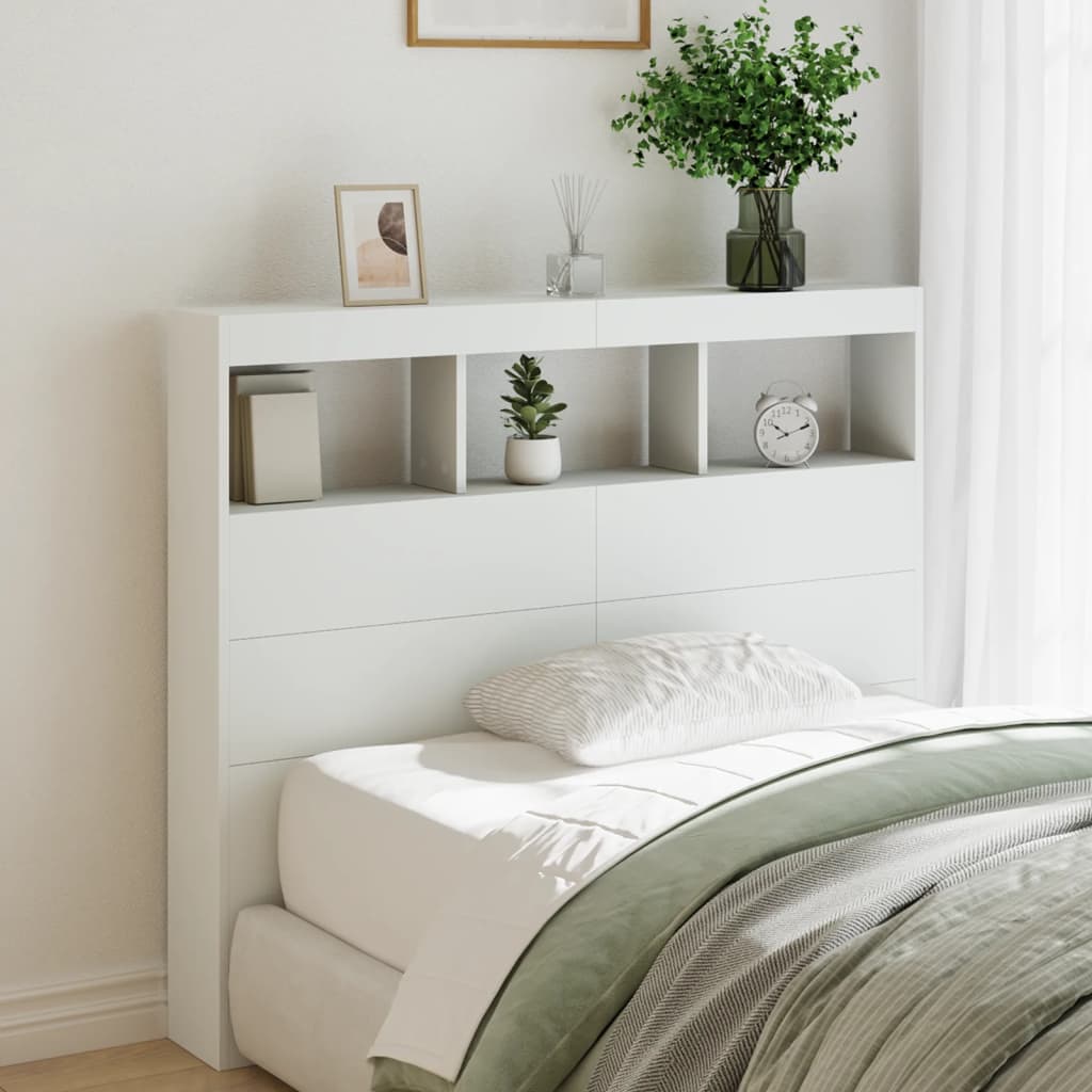 Headboard Cabinet with LED White 120 cm