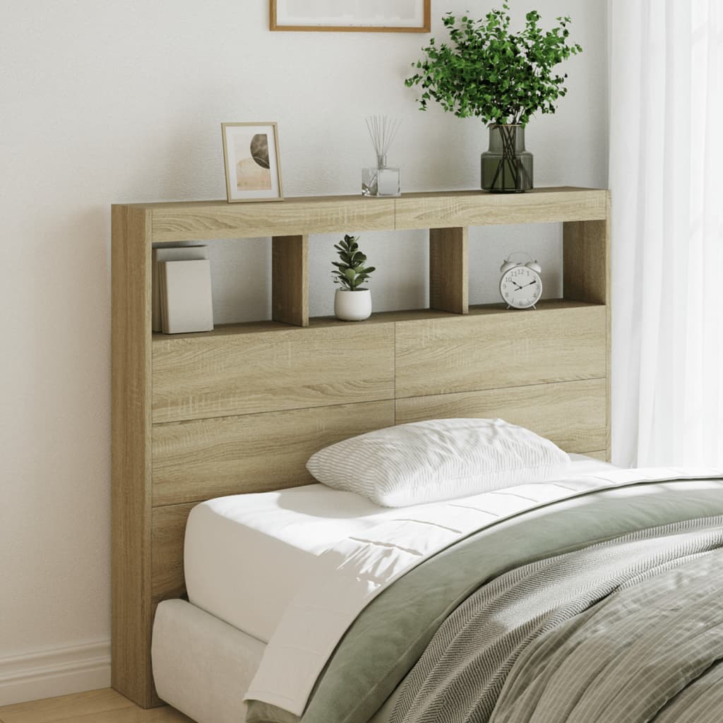 Headboard Cabinet with LED Sonoma Oak 120 cm