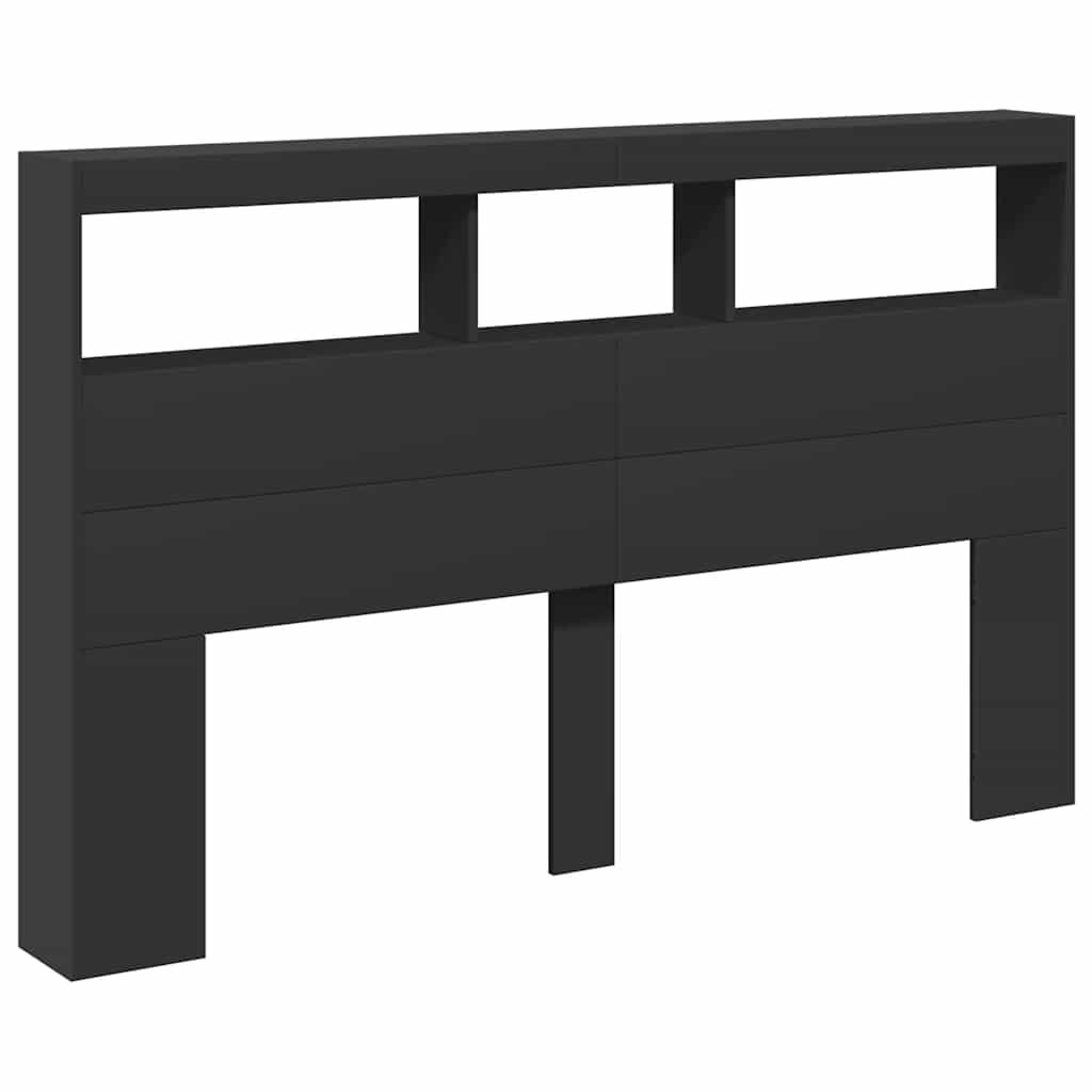 Headboard Cabinet with LED Black 160 cm