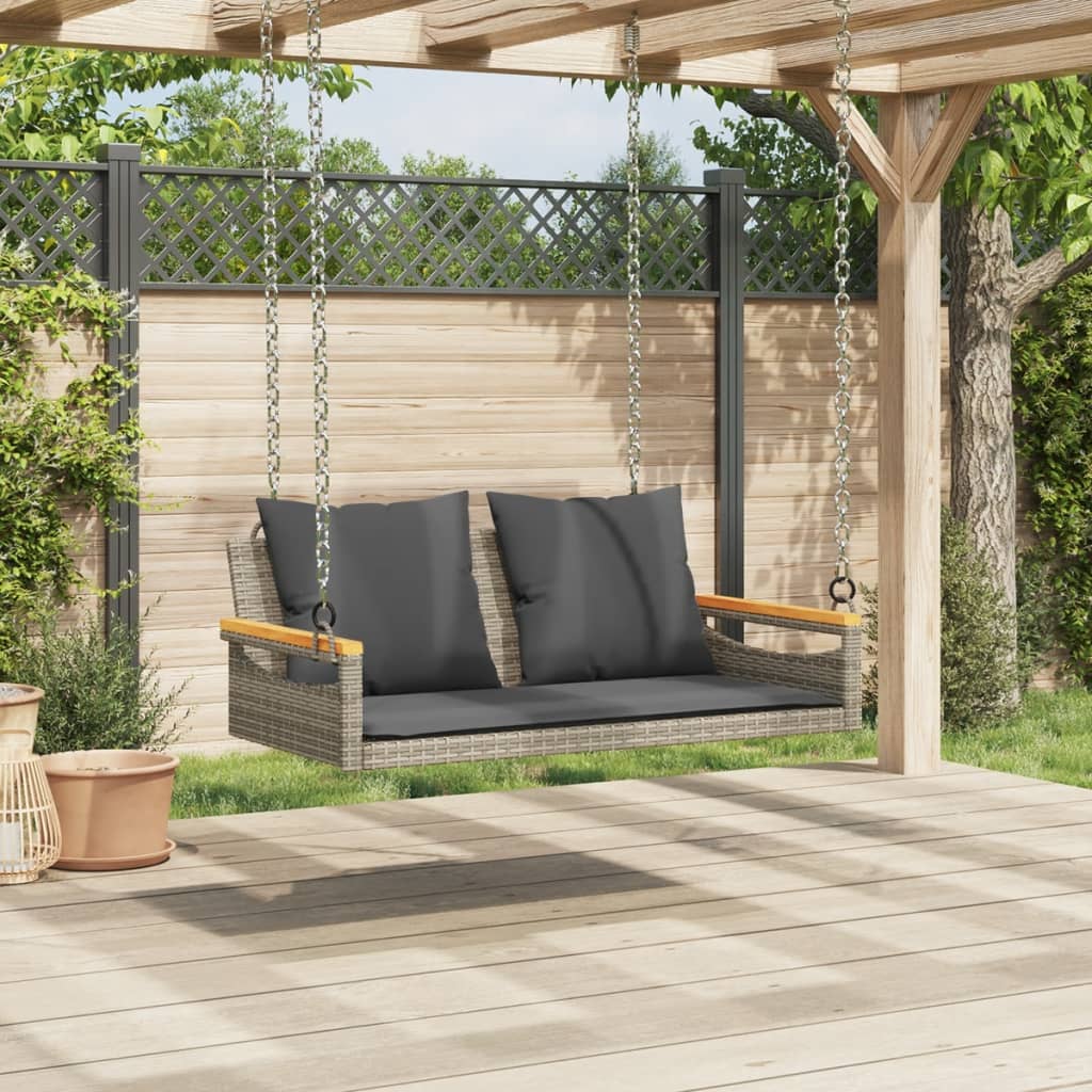 Swing Bench with Cushions Grey 109x62x40 cm Poly Rattan