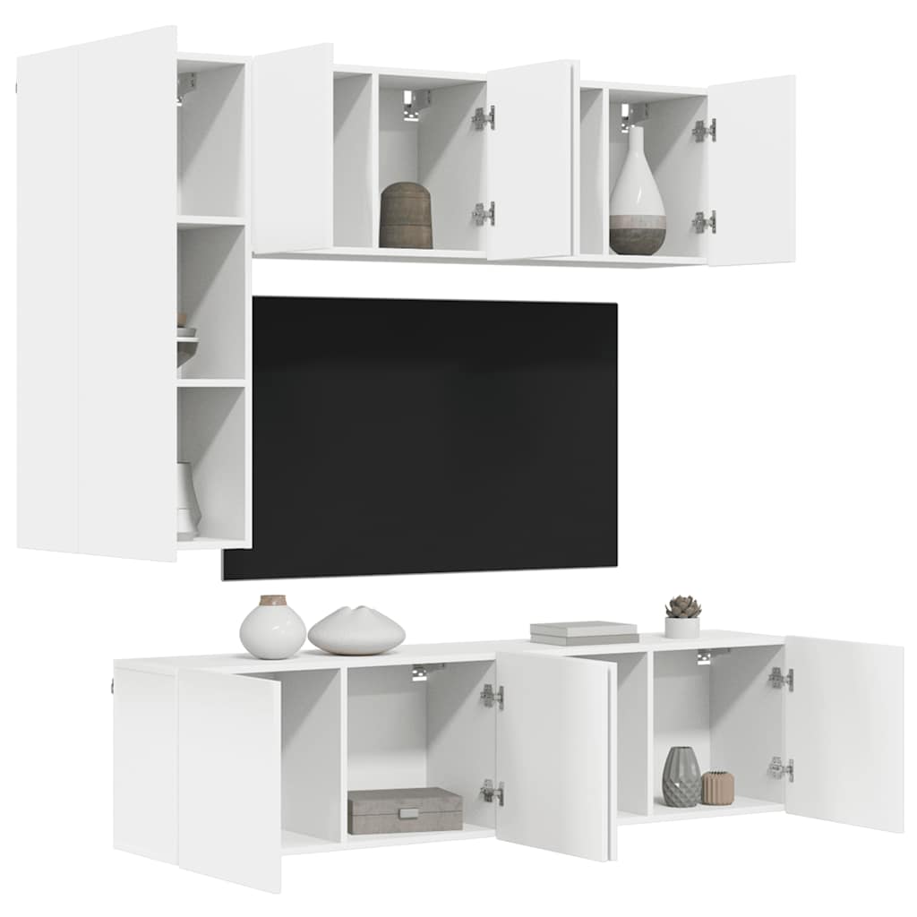 5 Piece TV Wall Units White Engineered Wood