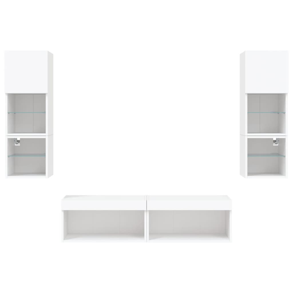 6 Piece TV Wall Units with LED White Engineered Wood