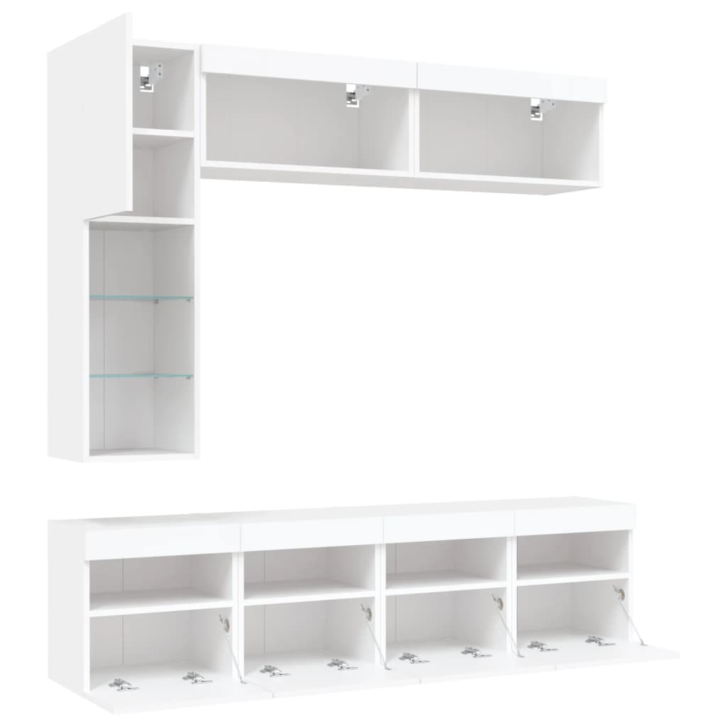 7 Piece TV Wall Cabinet Set with LED Lights White