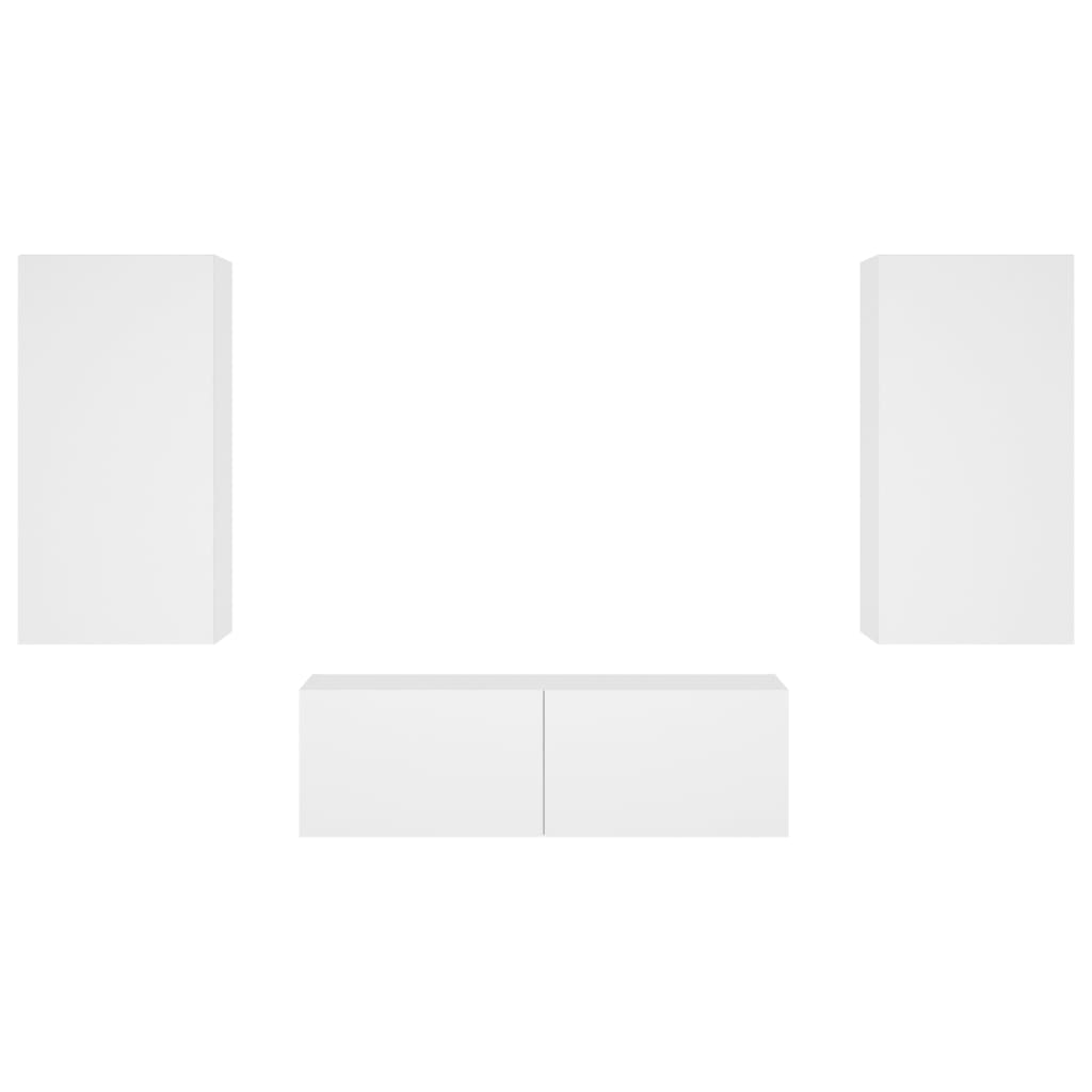 3 Piece TV Wall Cabinets with LED Lights White