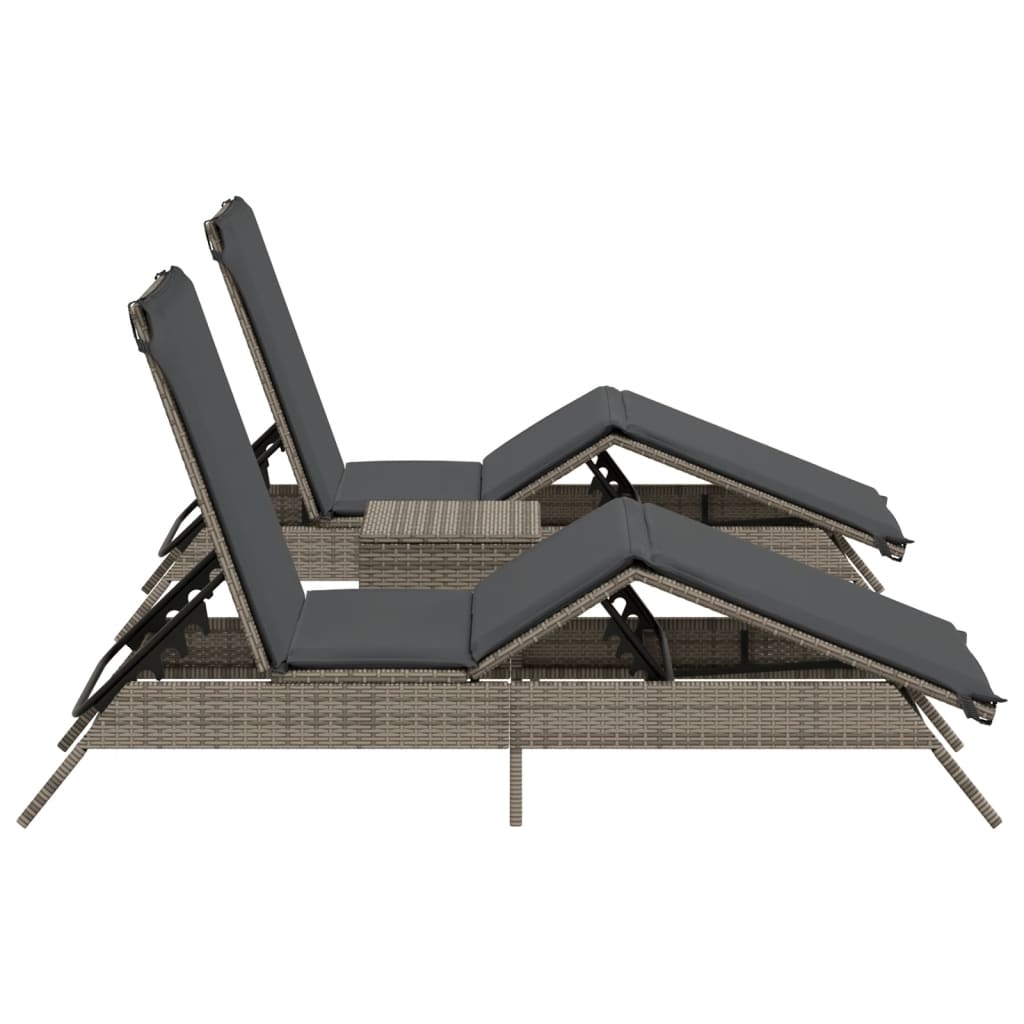 Sun Loungers 2 pcs with Table Grey Poly Rattan