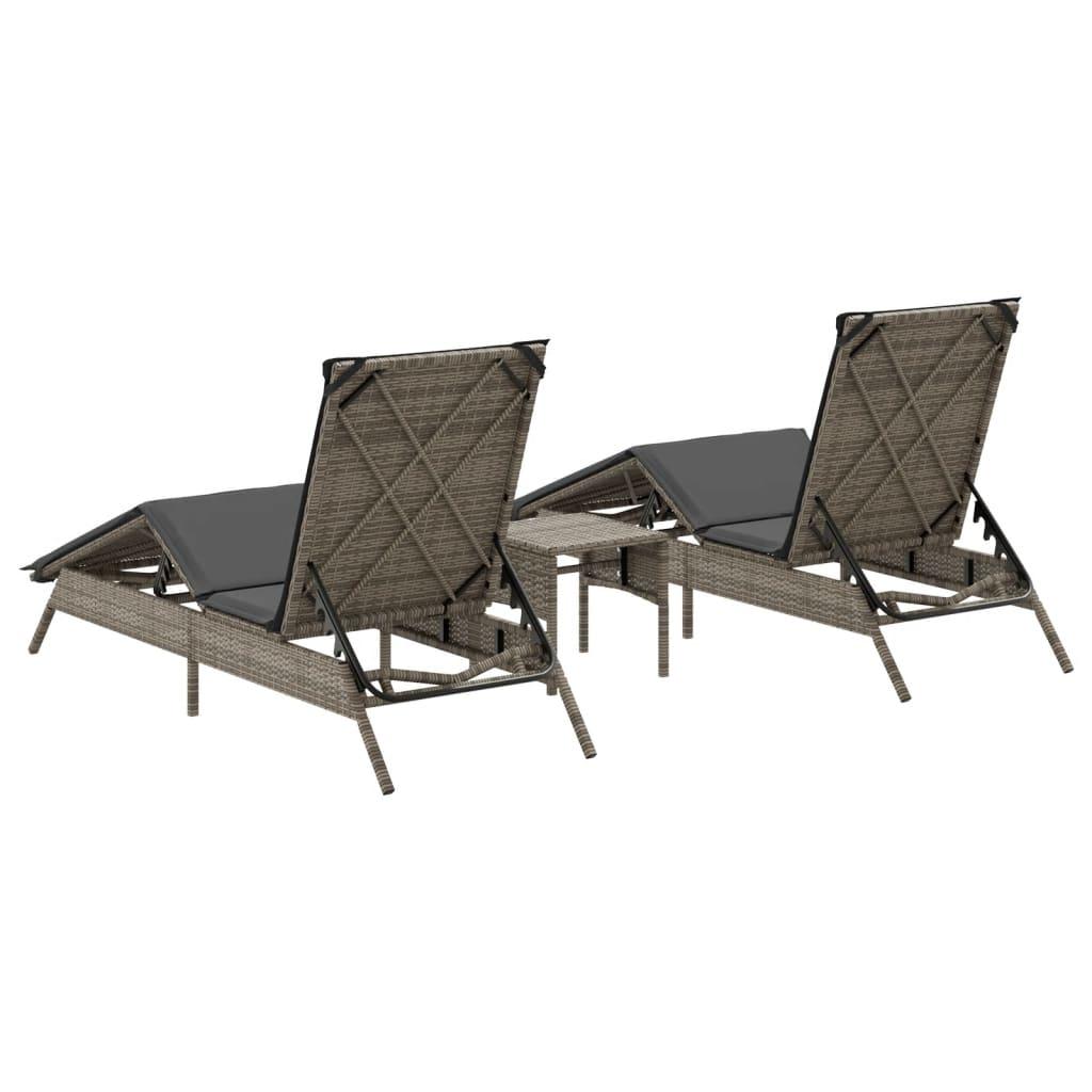 Sun Loungers 2 pcs with Table Grey Poly Rattan