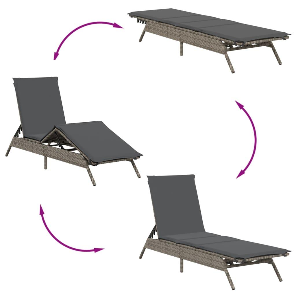 Sun Loungers 2 pcs with Table Grey Poly Rattan