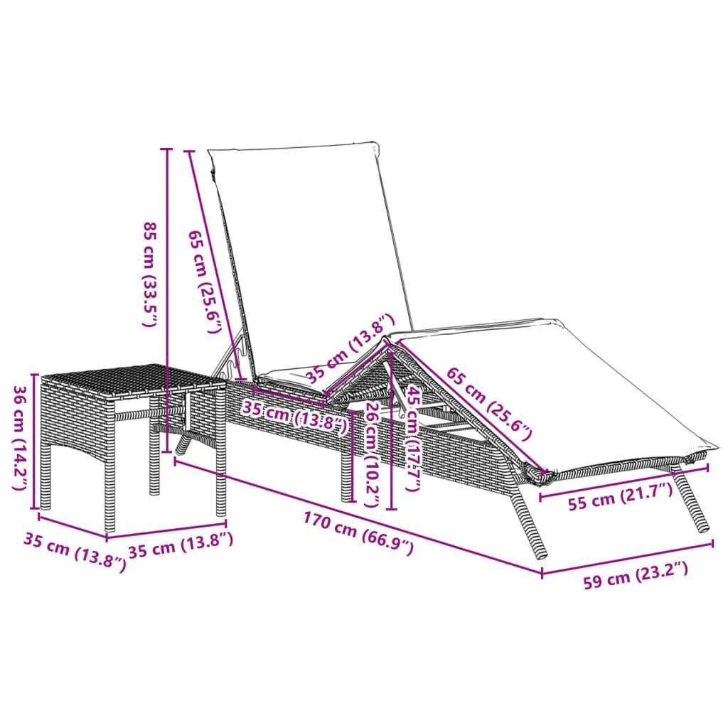 Sun Loungers 2 pcs with Table Grey Poly Rattan