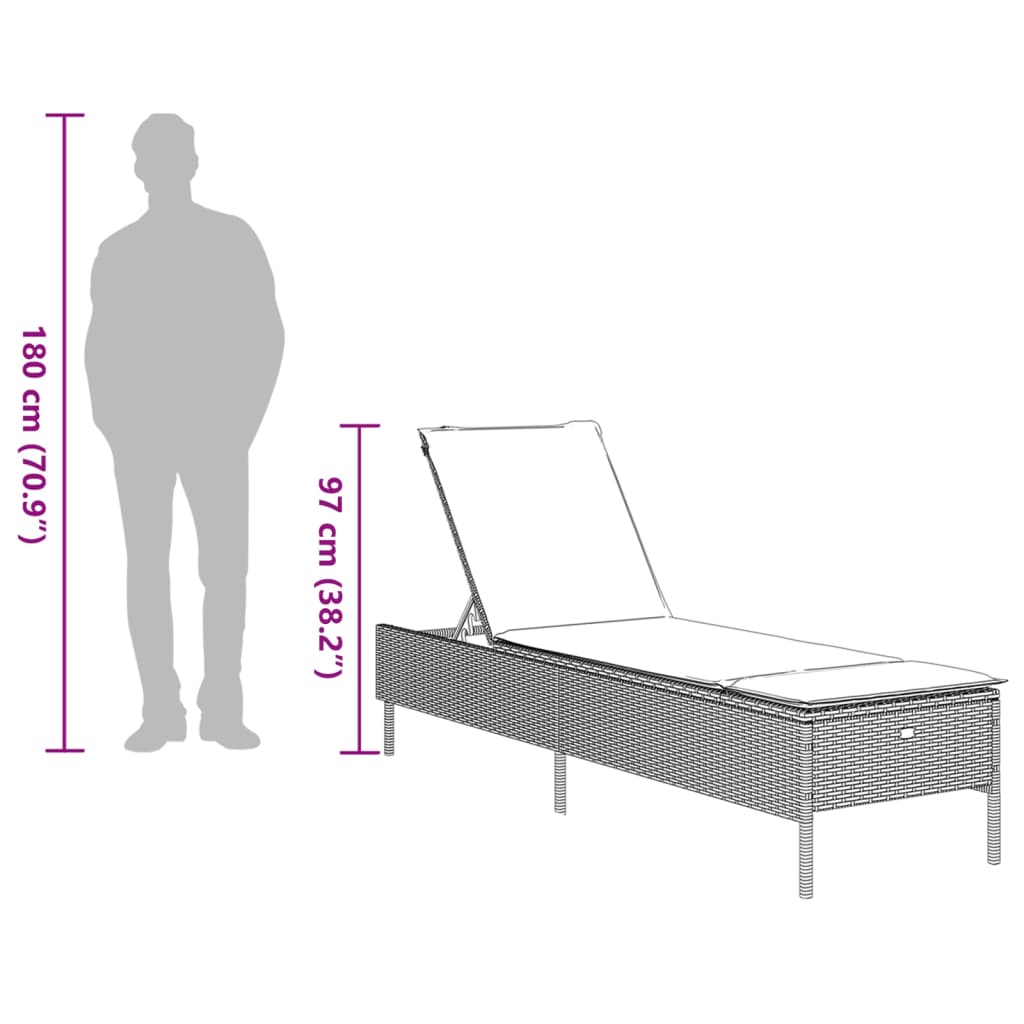 Sun Lounger with Cushion Grey Poly Rattan