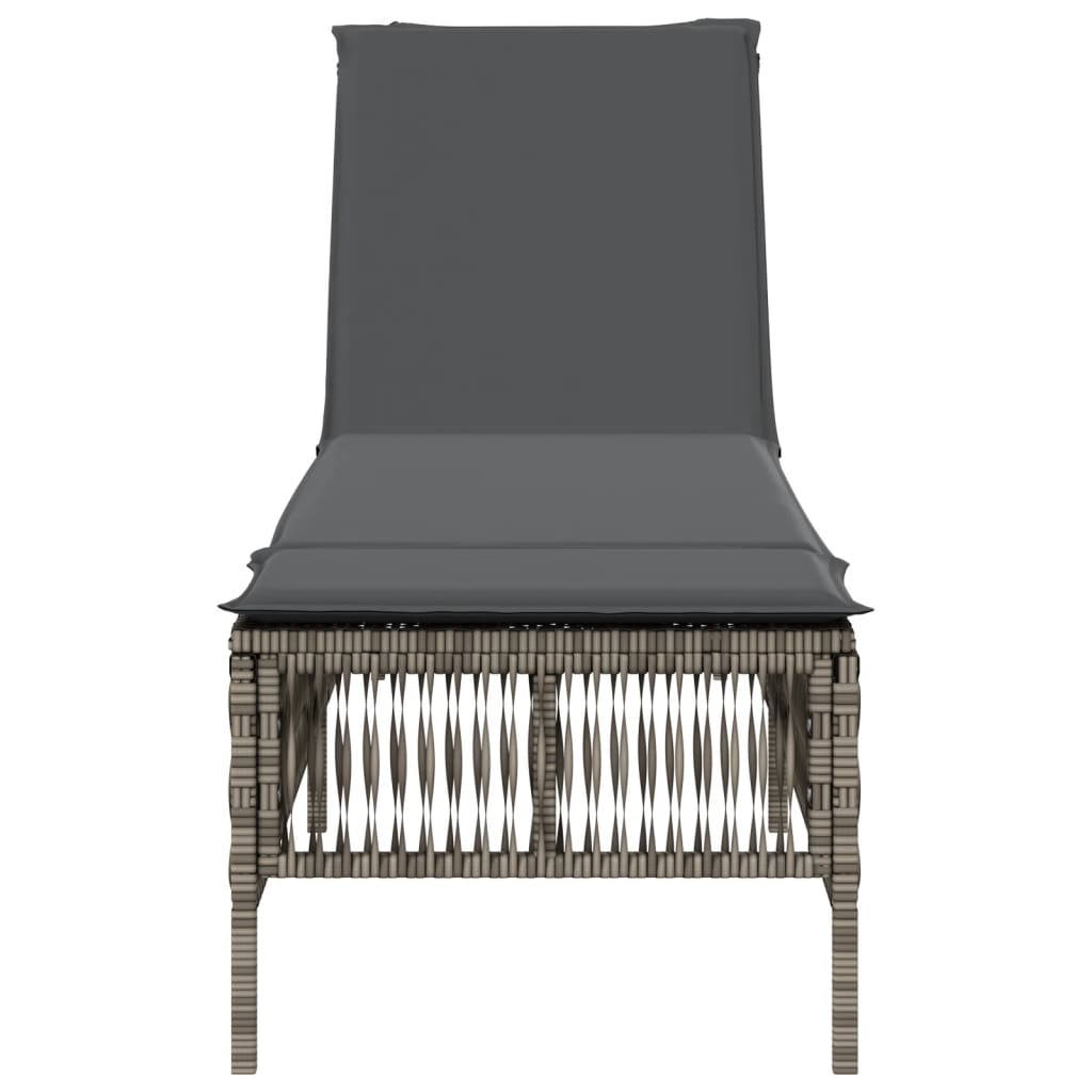 Sun Lounger with Cushion Grey Poly Rattan
