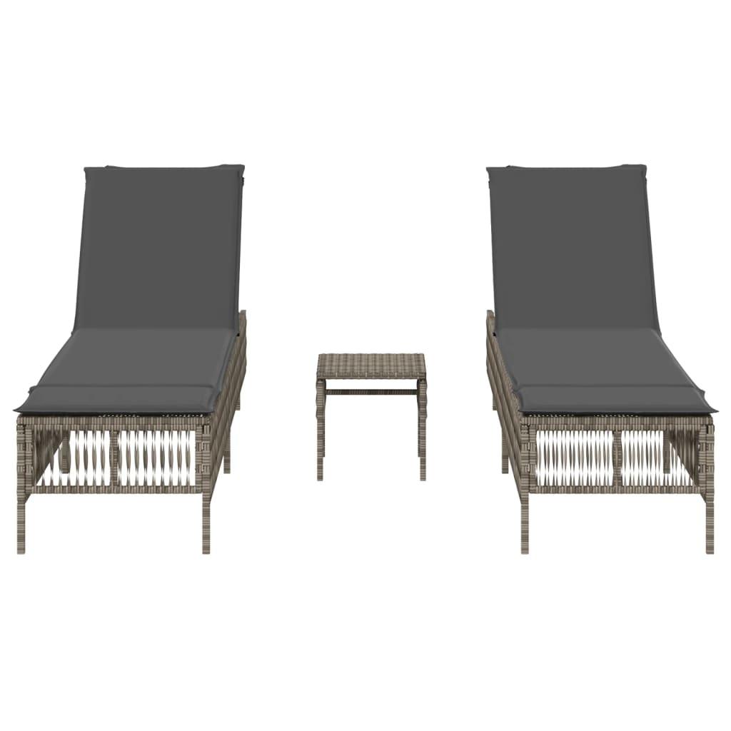Sun Loungers 2 pcs with Table Grey Poly Rattan