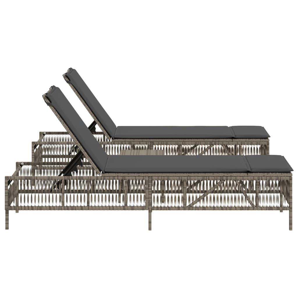 Sun Loungers 2 pcs with Table Grey Poly Rattan