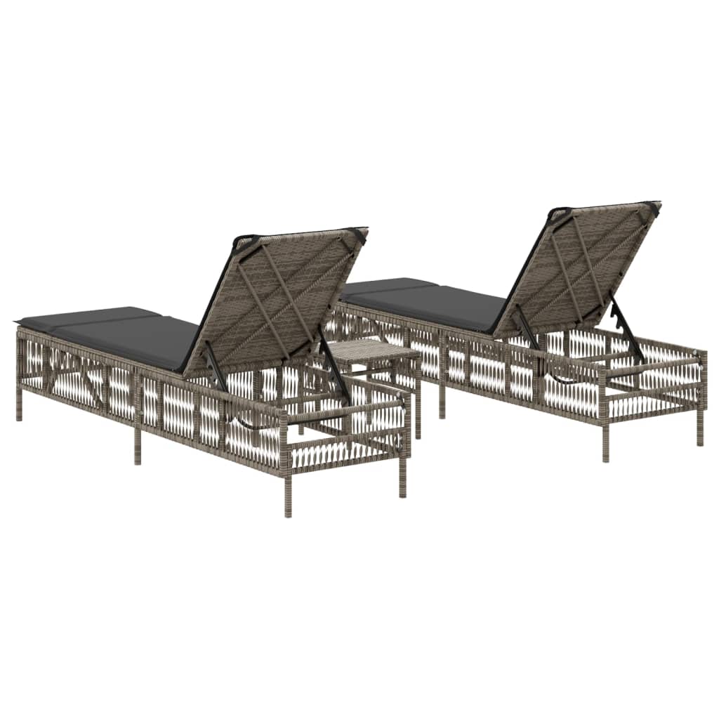 Sun Loungers 2 pcs with Table Grey Poly Rattan